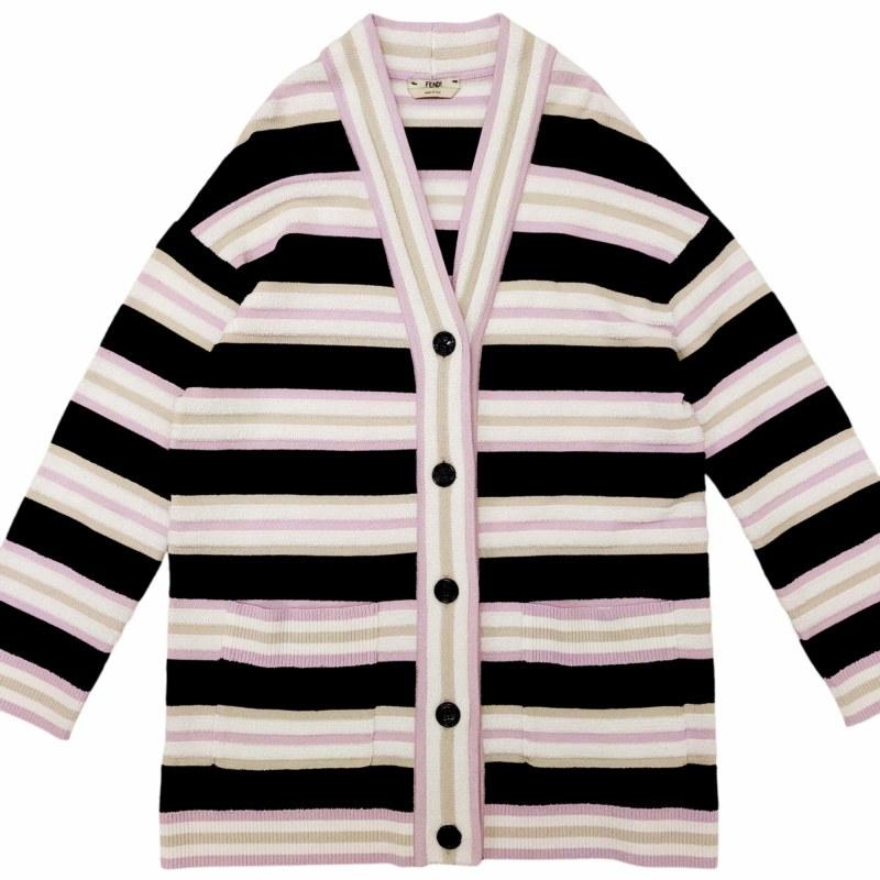 FENDI（フェンディ） 美品 マルチ ボーダー ニット カーディガン 