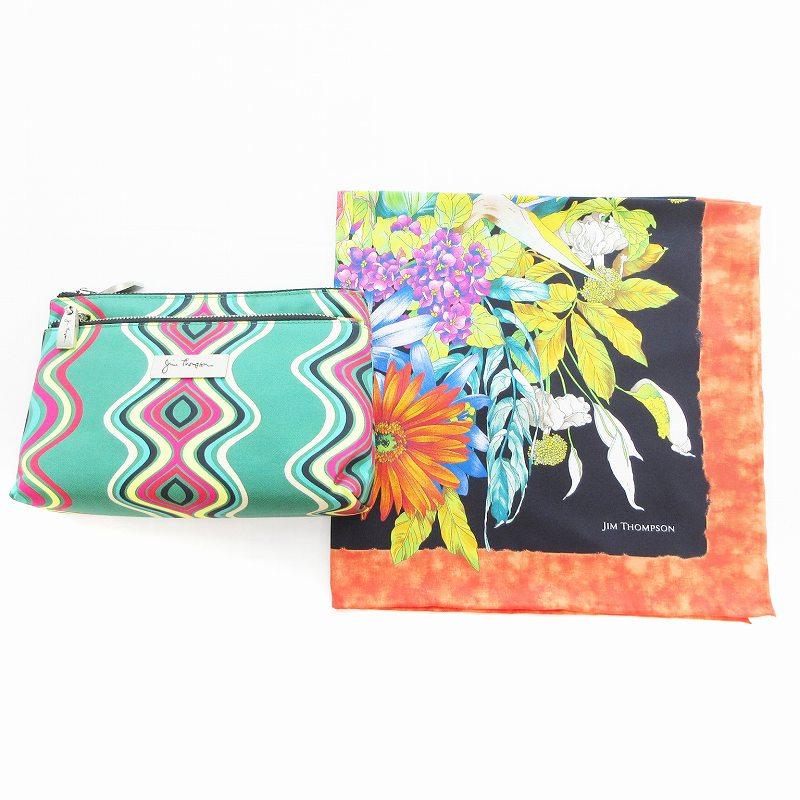 ジムトンプソン JIM THOMPSON スカーフ ポーチ 2点セット 絹 シルク 花 