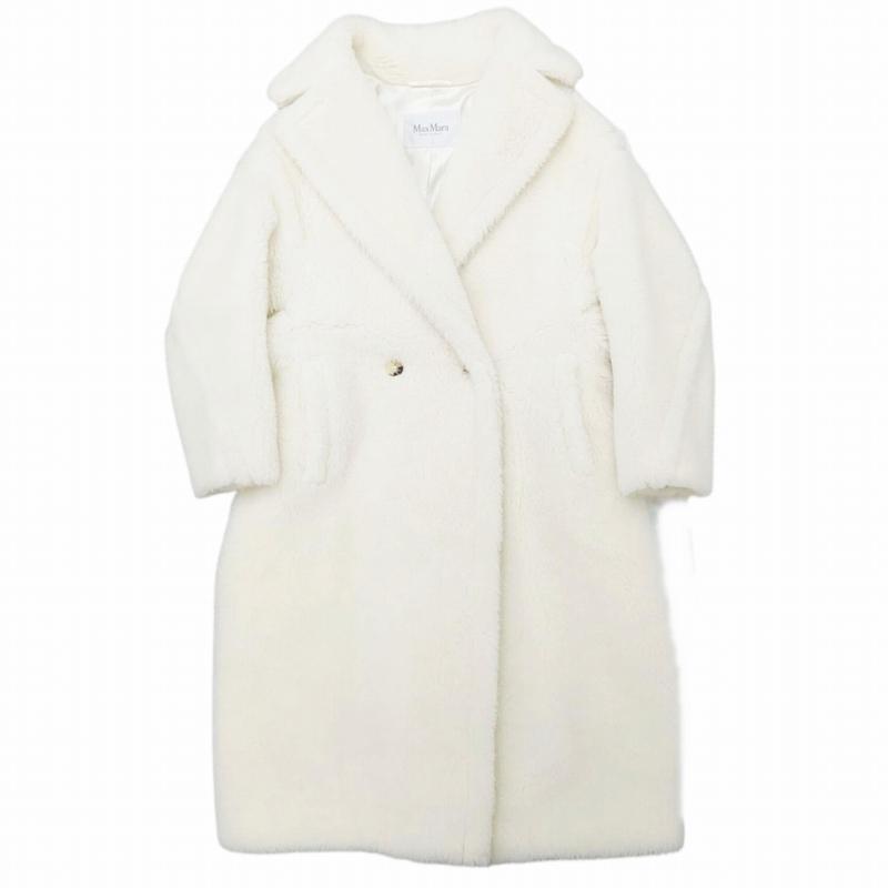 【未使用】マックスマーラ アルパカ混 フェイクファー コート ホワイト 38 未使用】マックスマーラ アルパカ混 フェイクファー コート ホワイト