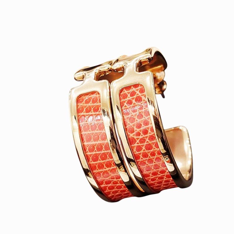 HERMES 未使用品 エルメス オランプ リザード フープピアス ピンク