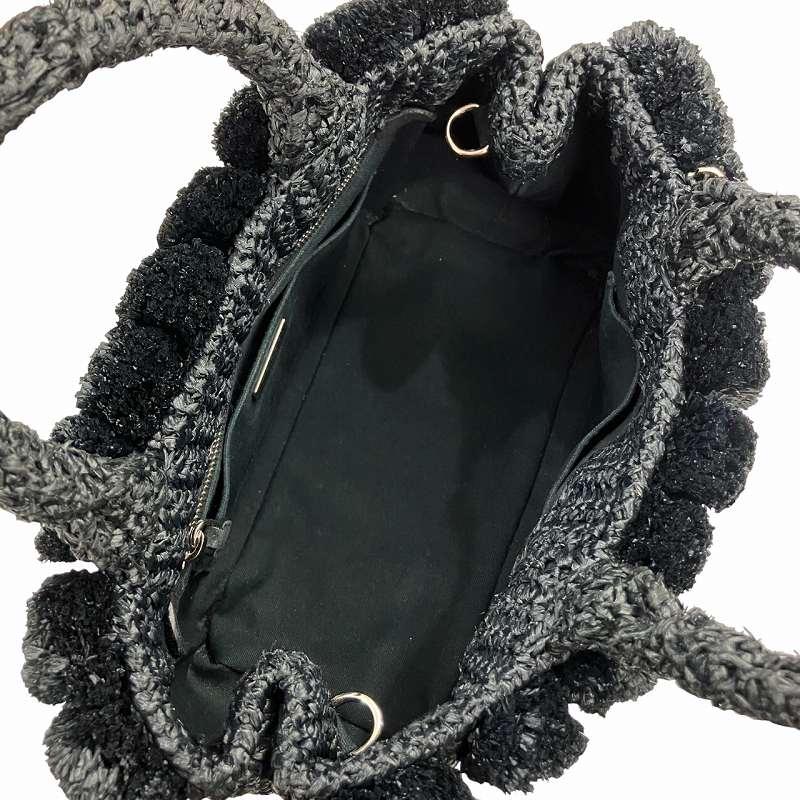 プラダ PRADA ラフィア ポンポントートバッグ カゴ編み 1BG889 黒 PRADA プラダ ラフィア ポンポン トートバッグ ショルダーバッグ