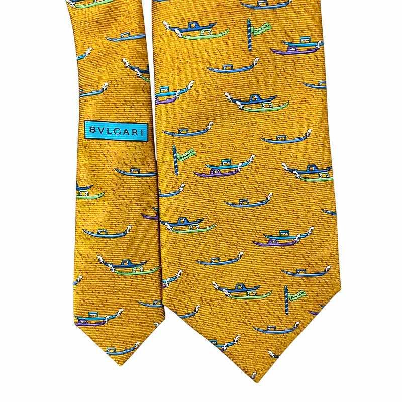 未使用品 ブルガリ BVLGARI ネクタイ ナロー 絹 シルク リボン柄 幾何  