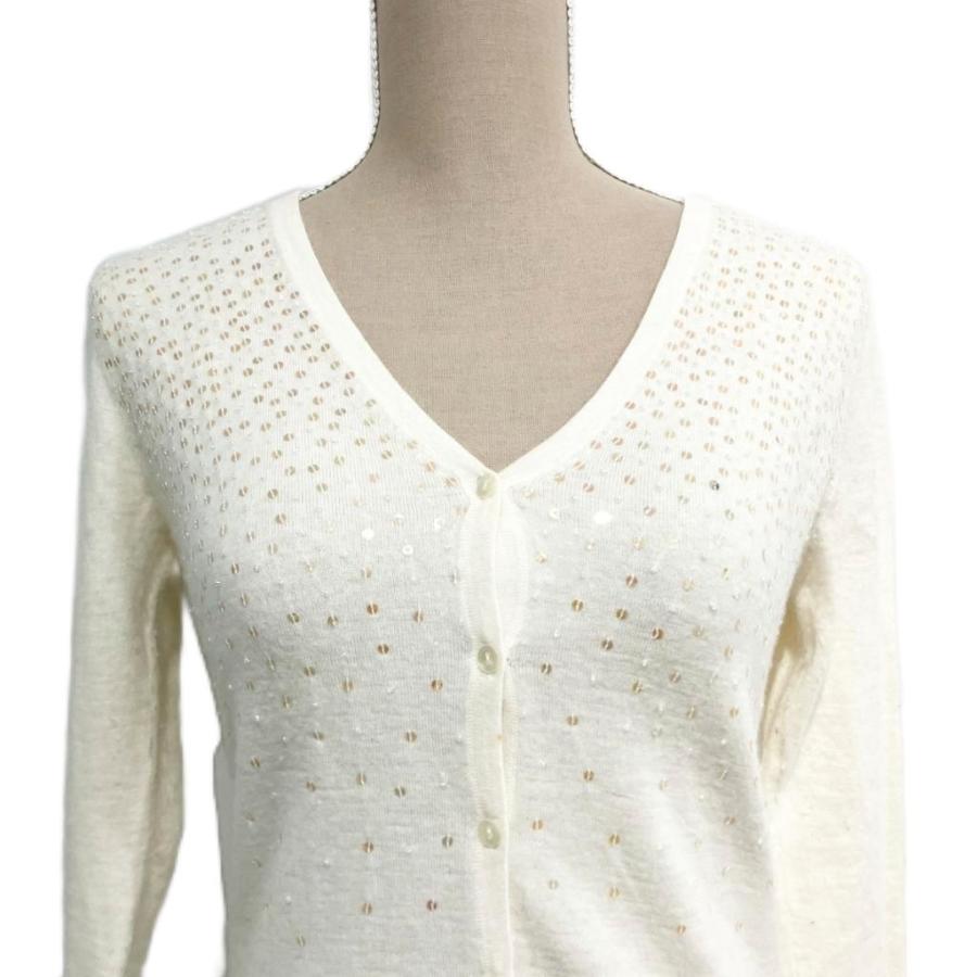 アナイ ANAYI ニット カーディガン スパンコール 白 ホワイト 38 約M