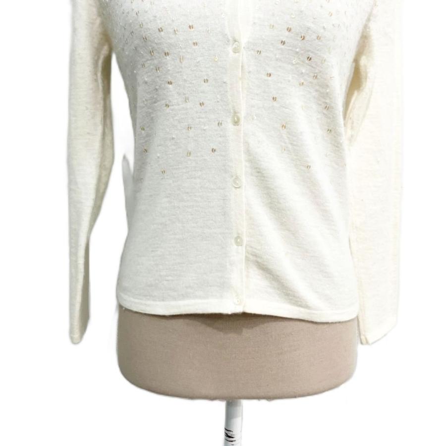 アナイ ANAYI ニット カーディガン スパンコール 白 ホワイト 38 約M