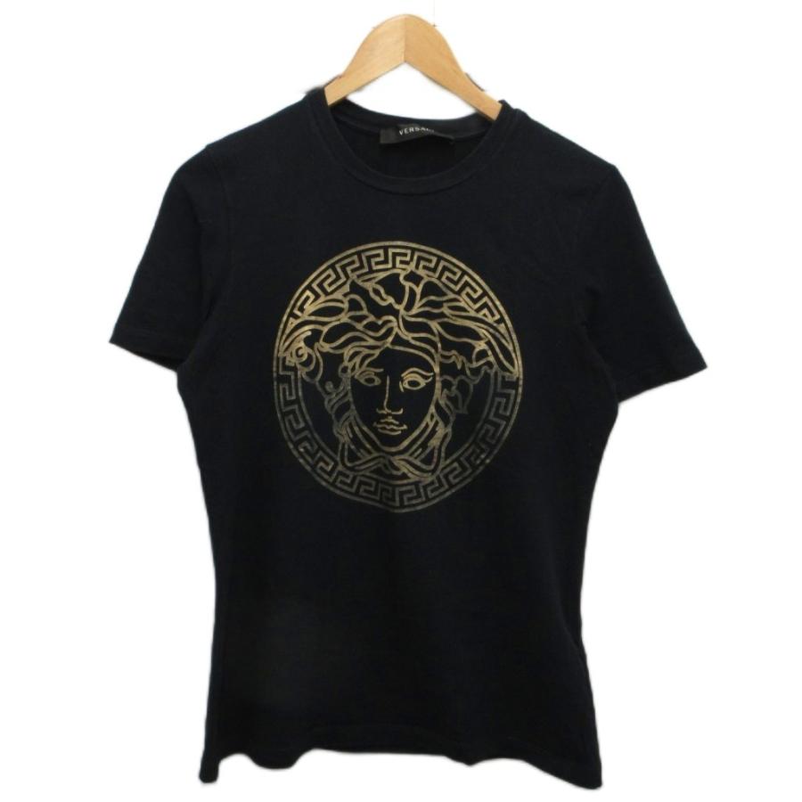 【中古】ヴェルサーチ ヴェルサーチェ VERSACE Tシャツ カットソー 半袖 クリスタル メドゥーサ プリント 黒 ヴェルサーチ ヴェルサーチェ VERSACE Tシャツ カットソー 半袖