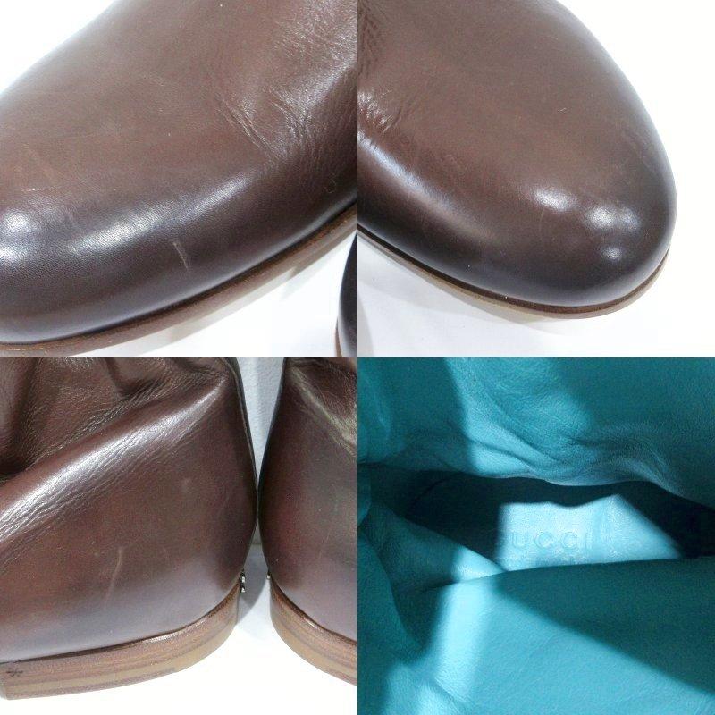 【中古】グッチ GUCCI ミドルカットブーツ ヒールロゴ レザー 216143 42 1/2 EJ 約27.5cm 茶 ブラウン 系 0621 メンズ GUCCI（グッチ） ミドルカットブーツ ヒールロゴ レザー 216143 42 1/2