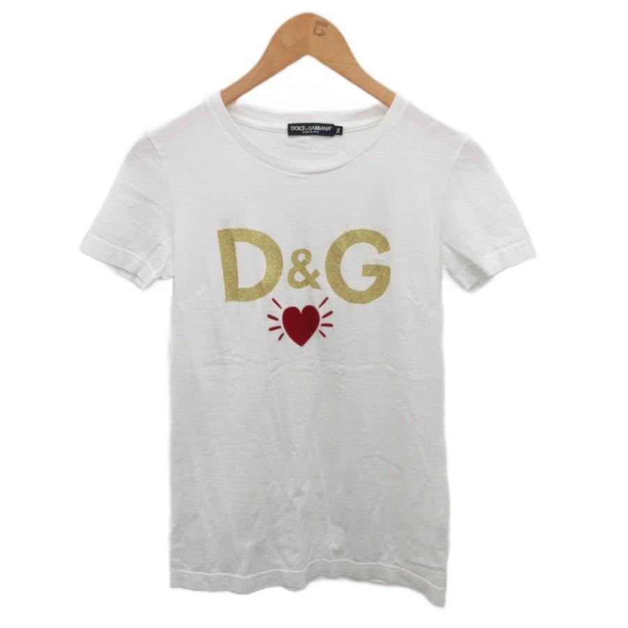 【中古】ドルチェ&ガッバーナ Tシャツ カットソー 半袖 プリント ロゴ ラメ 36 白 ホワイト F8H32T レディース DOLCE&GABBANA（ドルチェ & ガッバーナ） ドルガバ DOLCE&GABBANA T