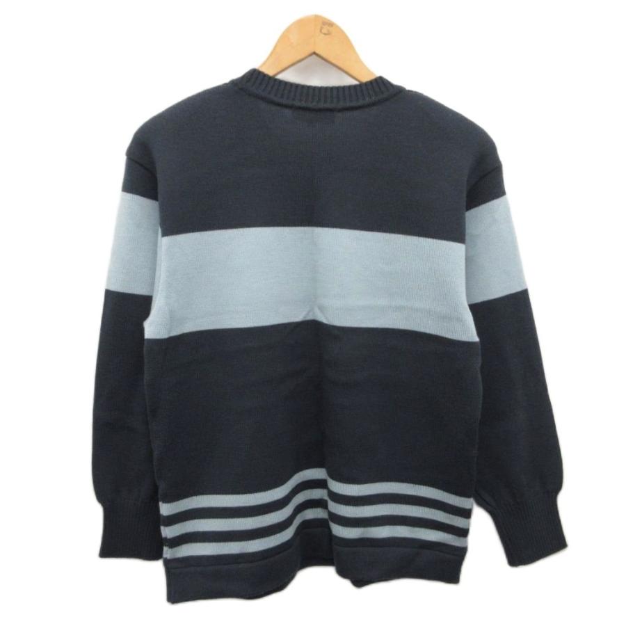 レリアン Leilian ニット セーター ボーダー 刺繍 ボタン グレー 青 9