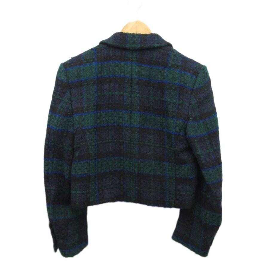 ZARA（ザラ） ツイードジャケット ブレザー チェック 金ボタン 短丈 緑