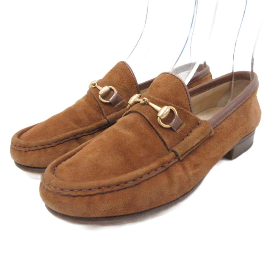 超美品　GUCCI / ビット ローファー 焦茶金 40 1/2 E 25.5 GUCCI（グッチ） ホースビット ローファー スエード スリッポン