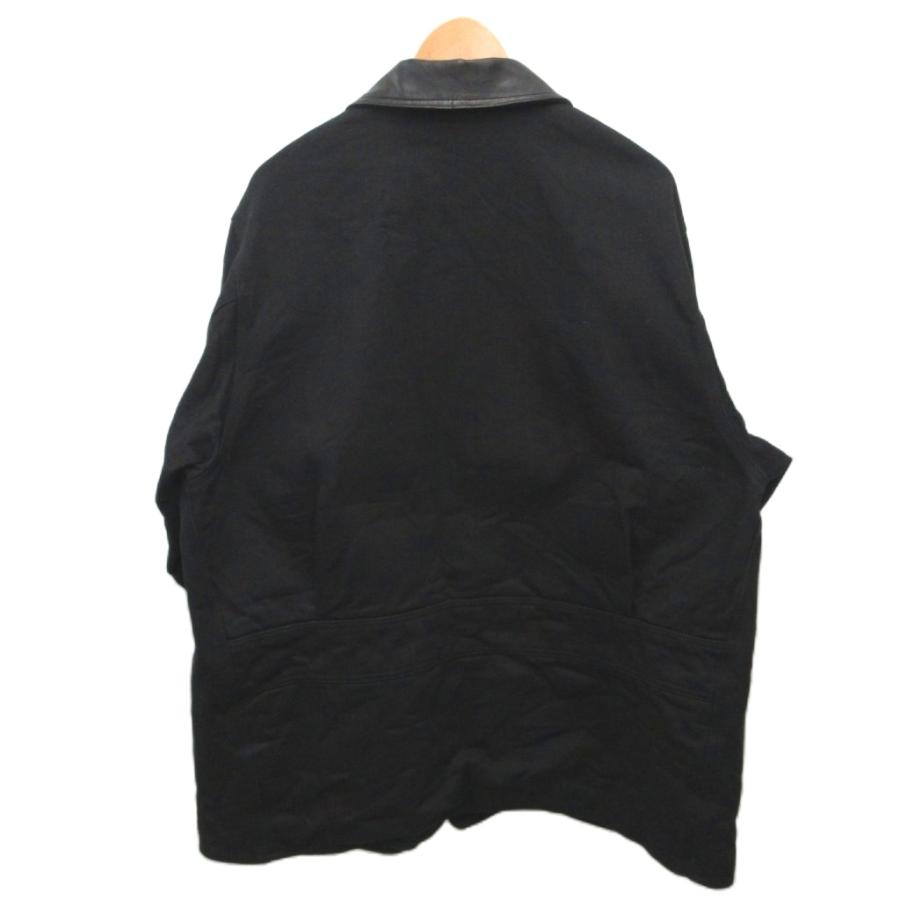 コモリ 24AW LEATHER WORK JACKET ワークジャケット カバーオール 襟レザー 切替 羊革 オーバーサイズ 2 黒 ブラック A03-01027 メンズの画像