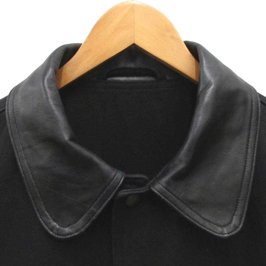 コモリ 24AW LEATHER WORK JACKET ワークジャケット カバーオール 襟レザー 切替 羊革 オーバーサイズ 2 黒 ブラック A03-01027 メンズの画像