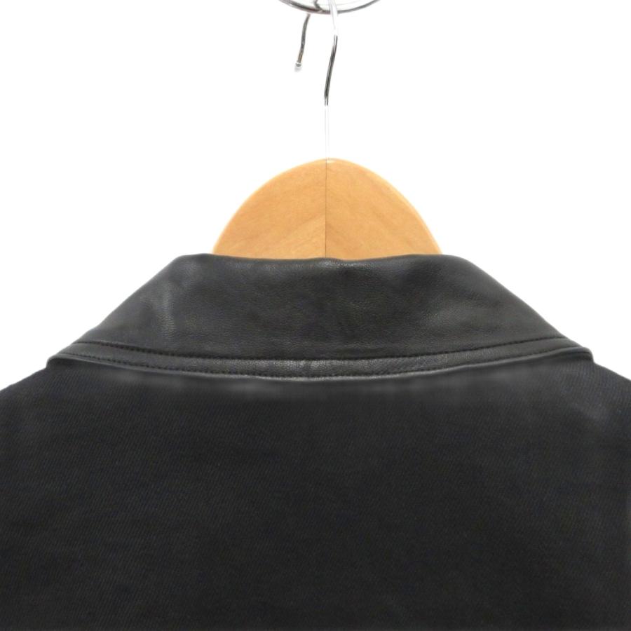コモリ 24AW LEATHER WORK JACKET ワークジャケット カバーオール 襟レザー 切替 羊革 オーバーサイズ 2 黒 ブラック A03-01027 メンズの画像