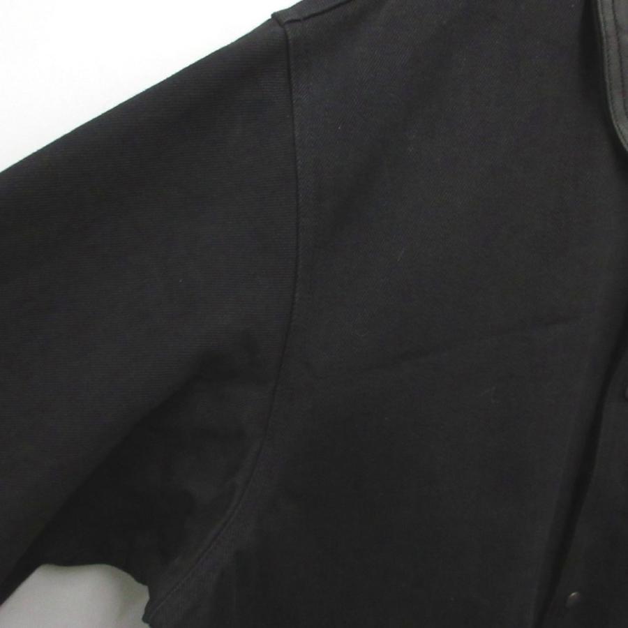 コモリ 24AW LEATHER WORK JACKET ワークジャケット カバーオール 襟レザー 切替 羊革 オーバーサイズ 2 黒 ブラック A03-01027 メンズの画像