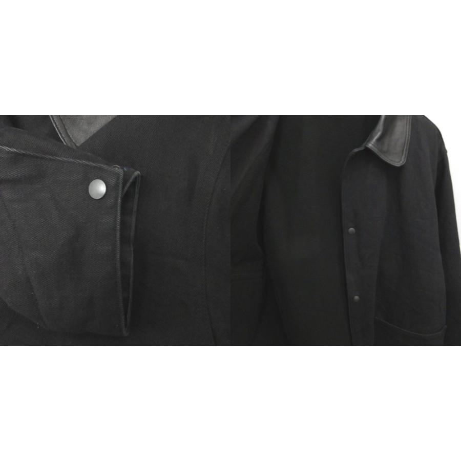コモリ 24AW LEATHER WORK JACKET ワークジャケット カバーオール 襟レザー 切替 羊革 オーバーサイズ 2 黒 ブラック A03-01027 メンズの画像