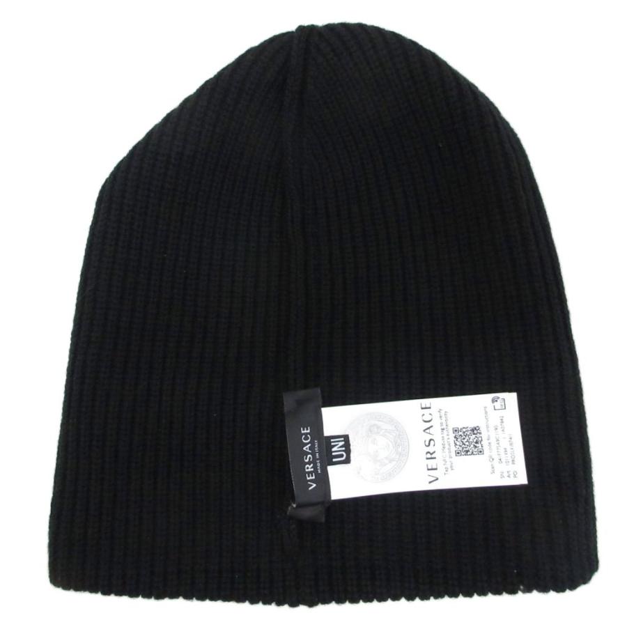 未使用品 VERSACE タグ付き Macro Logo Virgin Wool ニット帽 ビーニー 