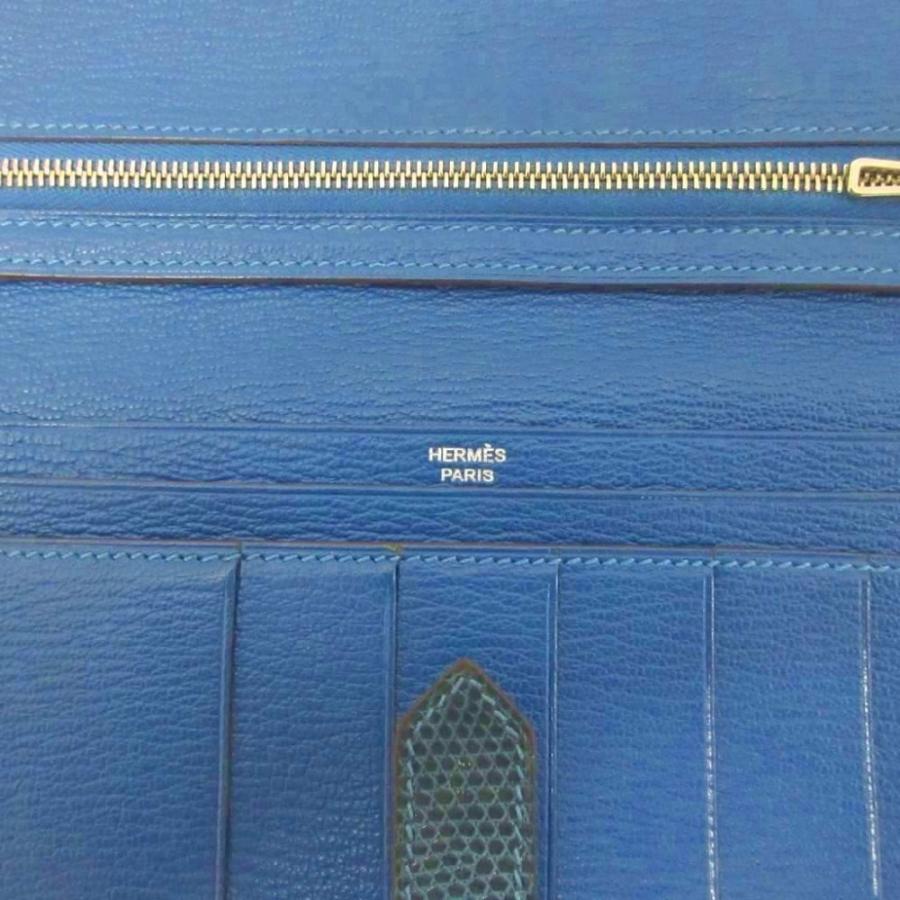 【極美品】HERMES ベアンクラシック　長財布　リザード　ブルー HERMES（エルメス） 希少 ベアン スフレ リザード O刻印 Hロゴ 長財布