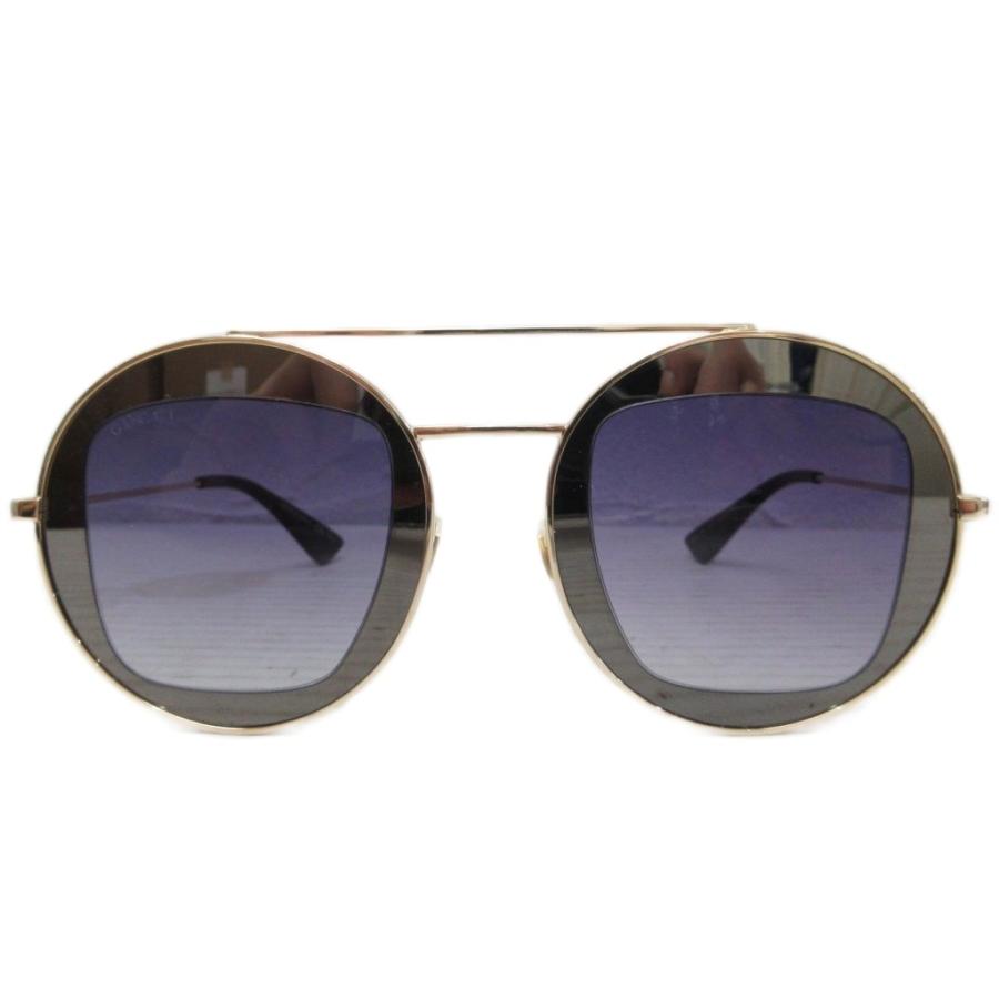 GUCCI グッチ ラウンドサングラス 黒×ゴールド おしゃれ 高級感あり GUCCI（グッチ） ダブルブリッジ サングラス アイウェア 眼鏡 ラウンド