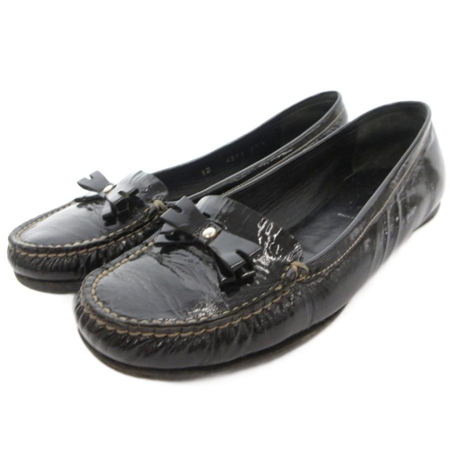 PRADA プラダ ローファー エナメル ブラック リボン PRADA（プラダ） ブラックエナメル ローファー 35.5 黒 ブラック