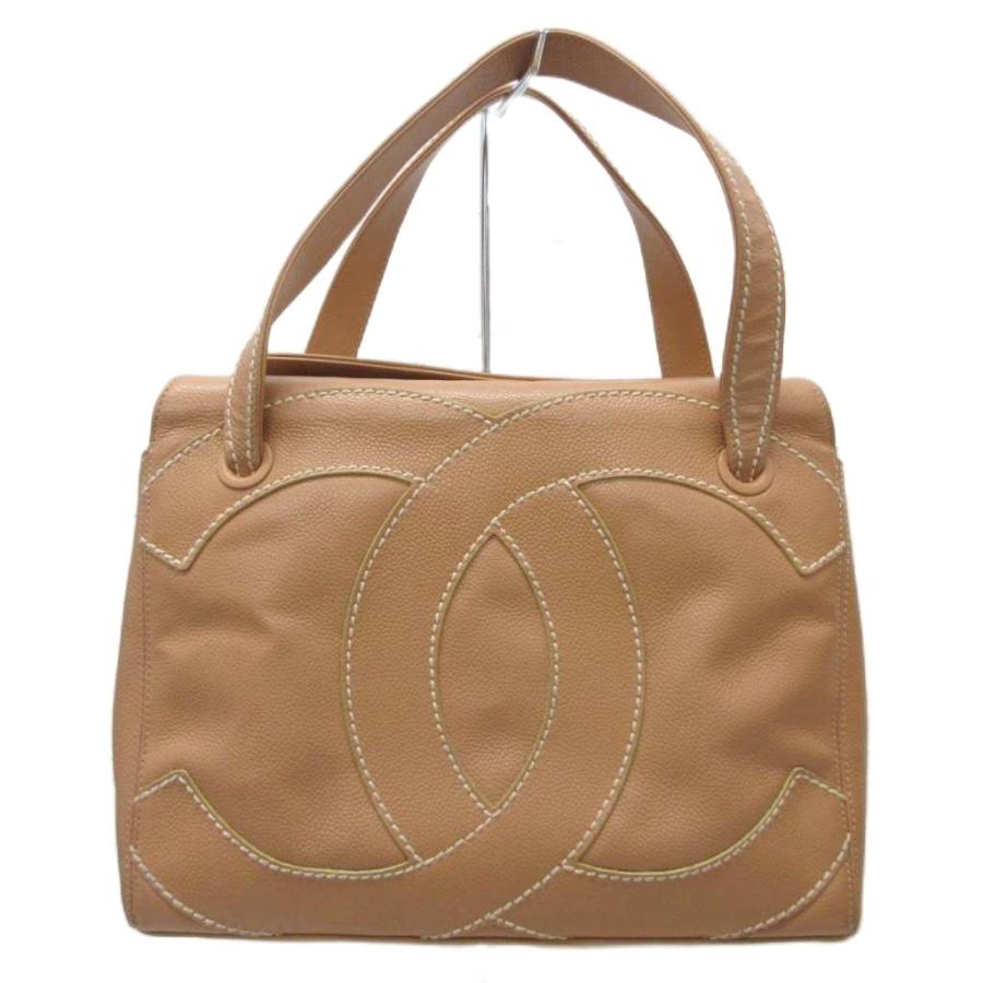 シャネル CHANEL ヴィンテージ デカココ ココマーク ステッチ ハンドバッグ レザー 皮革 ライトブラウン ☆AA★ レディース