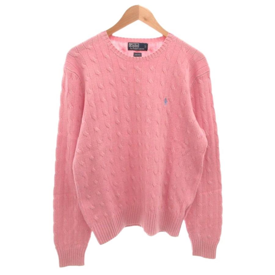 【美品】正規品 ポロラルフローレン ケーブルニット　ヴィンテージ加工 ピンク M POLO RALPH LAUREN（ポロ・ラルフローレン） ポロ バイ ラルフローレン
