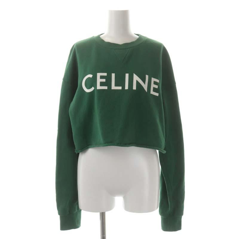 セリーヌ CELINE スウェット トレーナー クロップド 長袖 ロゴ 緑 