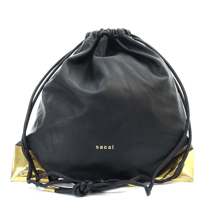サカイ sacai バッグ ポーチ メタル 巾着 レザー 黒 ブラック /YO7 