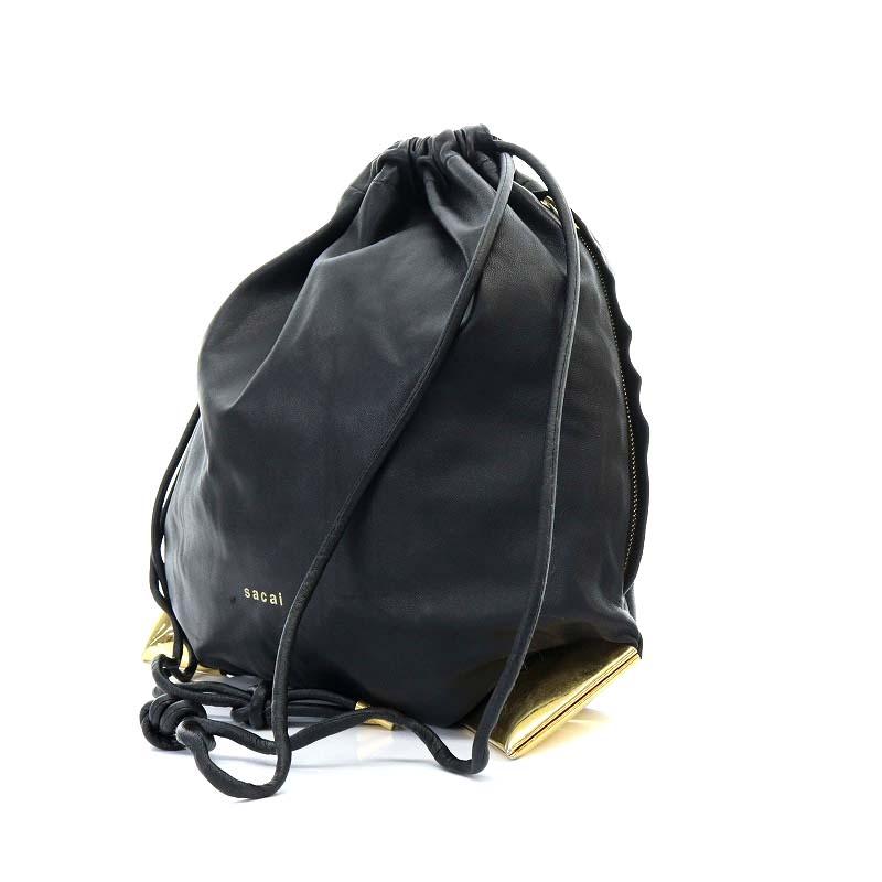 サカイ sacai バッグ ポーチ メタル 巾着 レザー 黒 ブラック /YO7 
