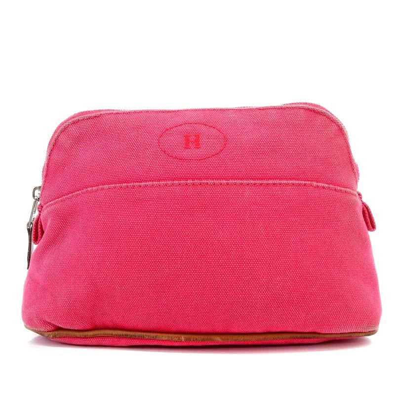 【よーり】エルメス　ボリードポーチ　ピンク キャンバスポーチ Hロゴ　MM HERMES エルメス ボリードポーチ20 Hロゴ キャンバス ピンク
