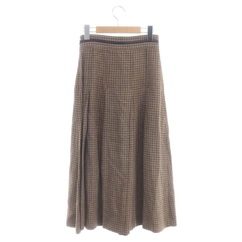 グッチ GUCCI リネン チェック GGチェーン スリットプリーツスカート  