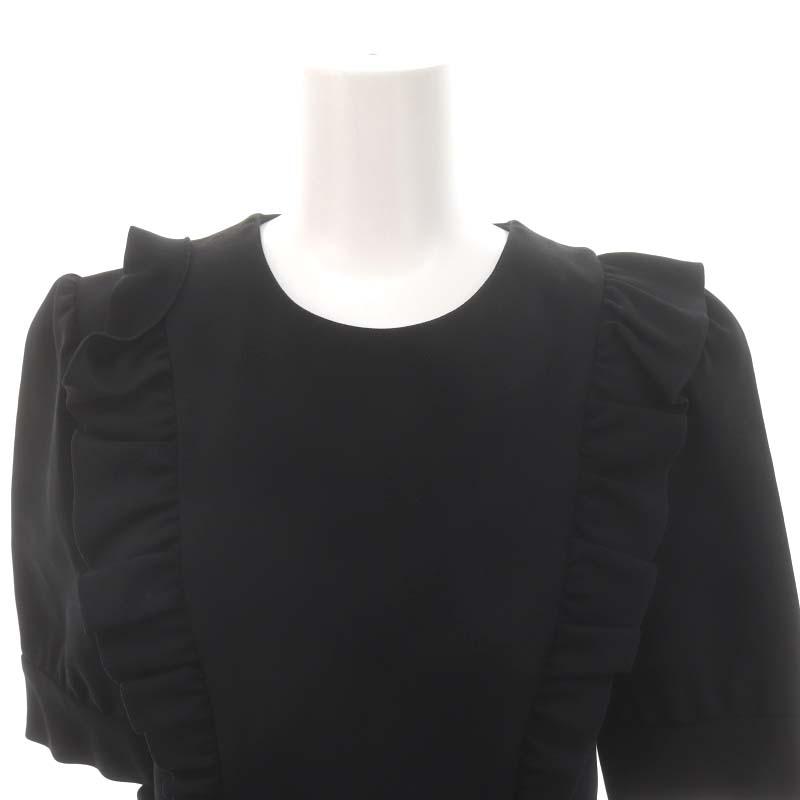 【中古】グッチ GUCCI バックリボン フリルワンピース ひざ丈 半袖 S 黒 ブラック 445275 /DF ■OS レディース GUCCI（グッチ） バックリボン フリルワンピース ひざ丈 半袖 S 黒