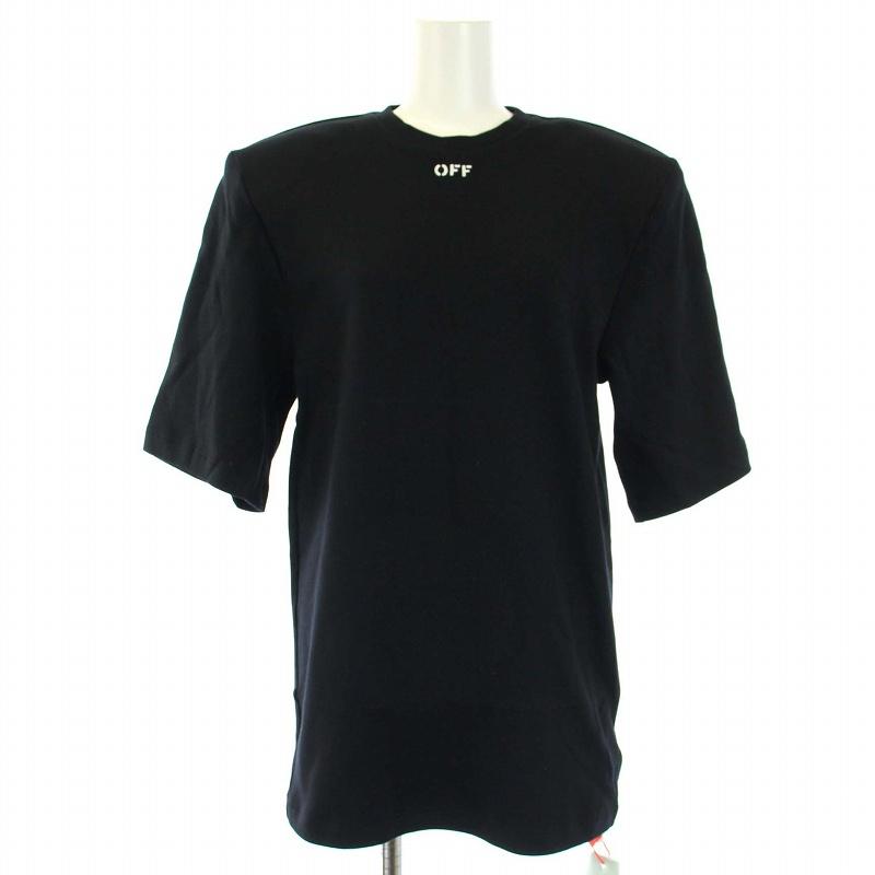 【中古】オフホワイト 2021年製 Shoulder Pads Tee Tシャツ カットソー 五分袖 肩パット入 ロゴ 40 L 黒 レディース オフホワイト 2021年製 Shoulder Pads Tee Tシャツ カットソー 五分袖