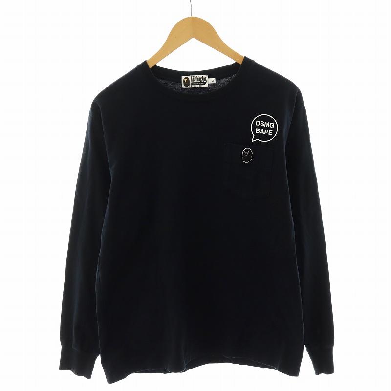 A BATHING APE アベイシングエイプ Tシャツ カットソー 長袖 ロゴ L 黒 