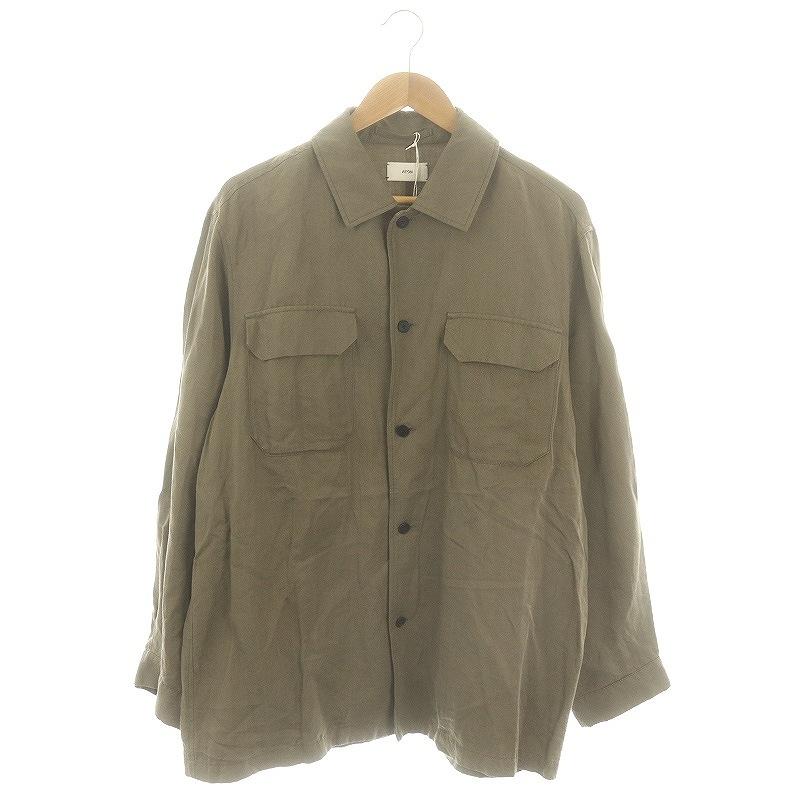 【中古】エイトン ATON NIDOM SILK LINEN CPO SHIRT シャツ 長袖 リネン シルク混 04 カーキ /DF ■OS メンズ エイトン ATON NIDOM SILK LINEN CPO SHIRT シャツ 長袖 リネン シルク
