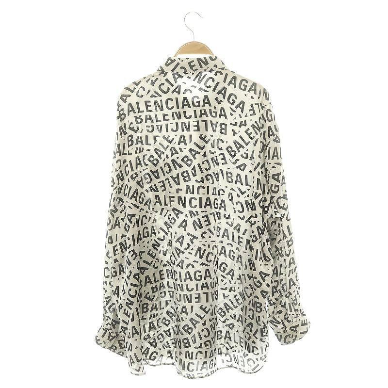 【中古】バレンシアガ BALENCIAGA ロングスリーブシャツ 長袖 ロゴ総柄 グレー 34 XXS グレー 黒 ブラック 681050 /KO BALENCIAGA（バレンシアガ） ロングスリーブシャツ 長袖 ロゴ総柄