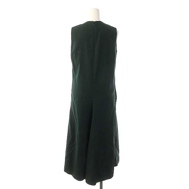 【中古】ジルサンダー JIL SANDER ウール ノースリーブワンピース アシンメトリー フレア ミモレ丈 32 ダークグリーン ジルサンダー JIL SANDER ウール ノースリーブワンピース