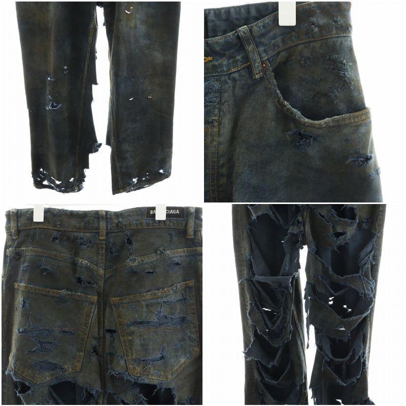 BALENCIAGA ダメージ加工 バギージーンズ　未使用 BALENCIAGA（バレンシアガ） ダメージ加工バギーワイドデニムパンツ