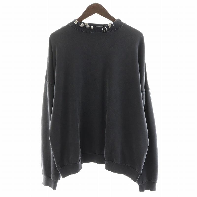 【中古】バレンシアガ BALENCIAGA 23AW UNISEX ピアス スウェット トレーナー ダメージ加工 L グレー 762718 BALENCIAGA（バレンシアガ） BALENCIAGA 23AW UNISEX ピアス
