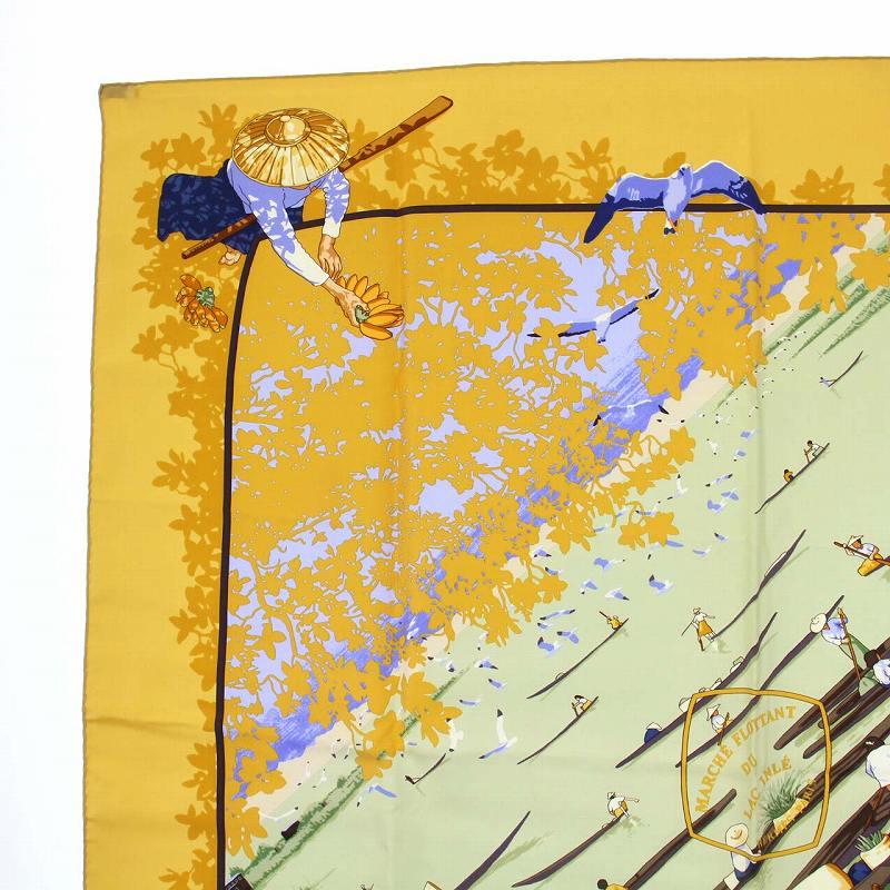 HERMES エルメス カレ90 インレ湖の水上 MARCHE FLOTTANT DU LAC INLE 