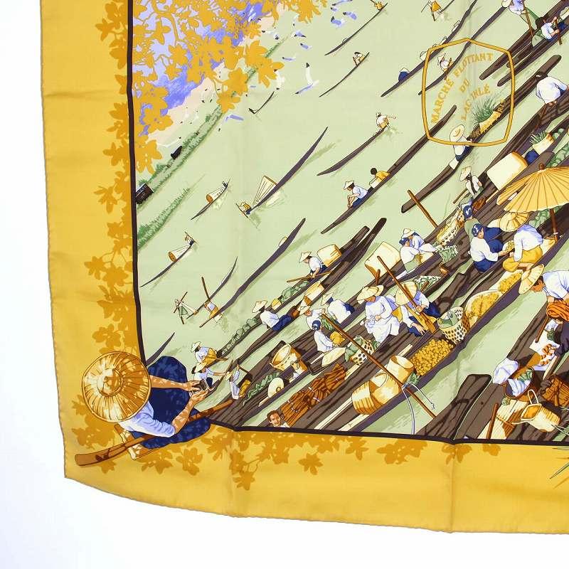 最高級品】 HERMES カレ90 インレ湖の水上マーケット シルク スカーフ