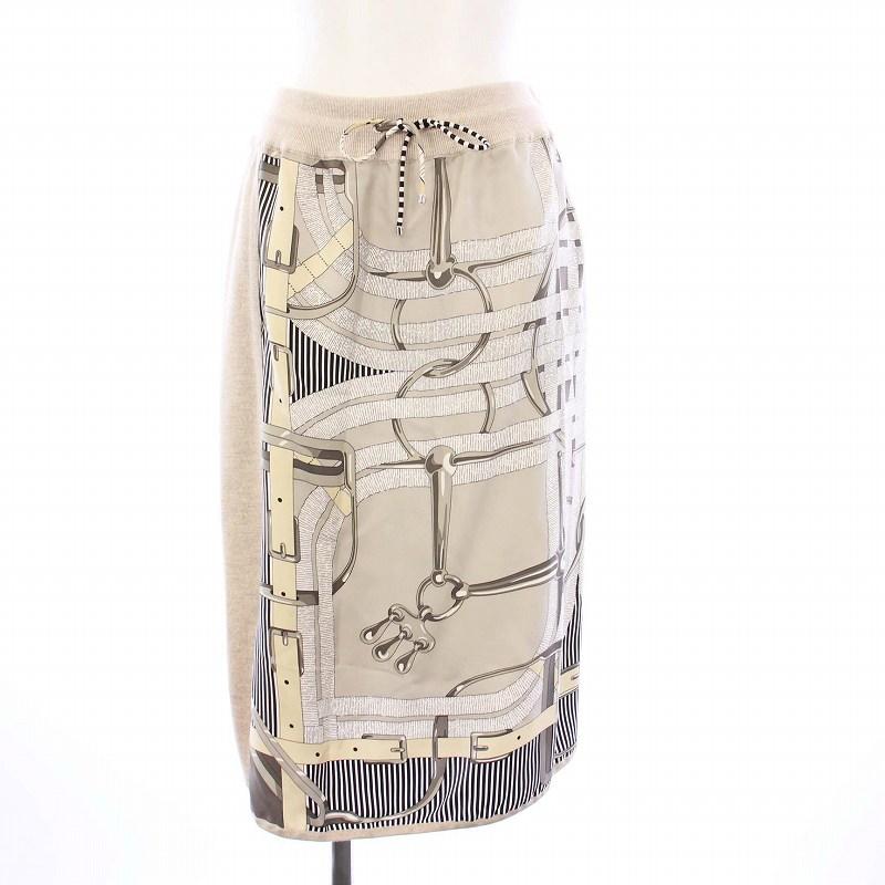 【中古】エルメス HERMES セットアップ ブラウス カットソー 半袖 タイトスカート ひざ丈 シルク 38 ベージュ HERMES（エルメス） セットアップ ブラウス カットソー 半袖 タイト