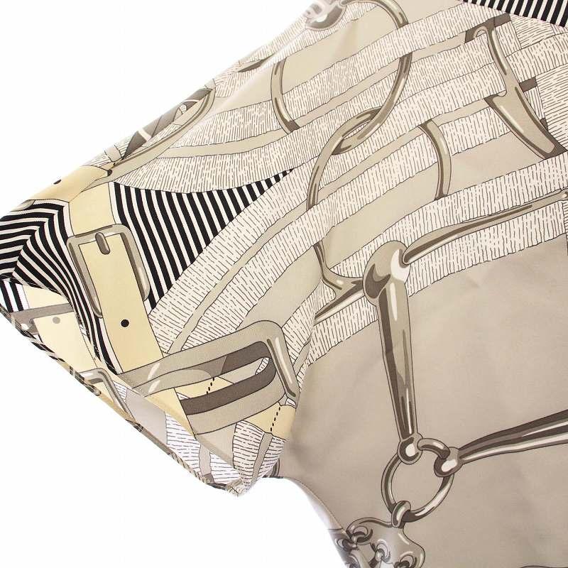 【中古】エルメス HERMES セットアップ ブラウス カットソー 半袖 タイトスカート ひざ丈 シルク 38 ベージュ HERMES（エルメス） セットアップ ブラウス カットソー 半袖 タイト