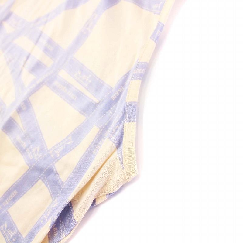 【中古】エルメス HERMES ノースリーブカットソー タートルネック ボルデュック リボン柄 M ベージュ /KH レディース HERMES（エルメス） ノースリーブカットソー タートルネック