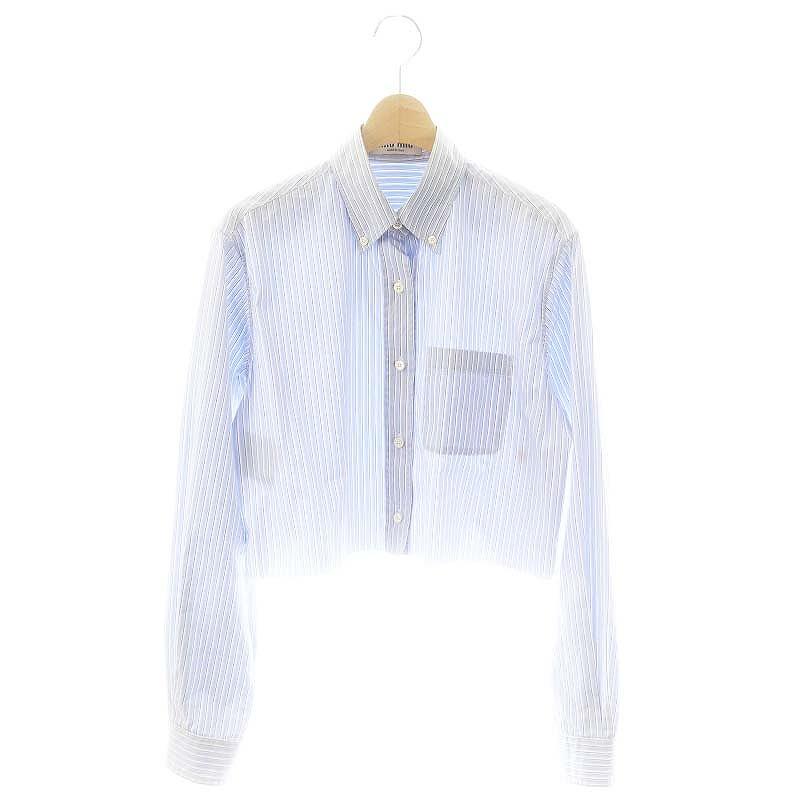 【中古】ミュウミュウ MK1741 24年製 ストライプ シャンブレーシャツ ボタンダウン 36 水色 白 紺 レディース miu miu（ミュウミュウ） miumiu MK1741 24年製 ストライプ