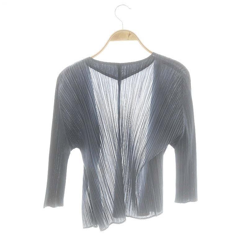 【中古】プリーツプリーズ イッセイミヤケ PP31JO163 プリーツカーディガン 七分袖 ブルーグレー レディース プリーツプリーズ PLEATS PLEASE イッセイミヤケ PP31JO163 プリーツ