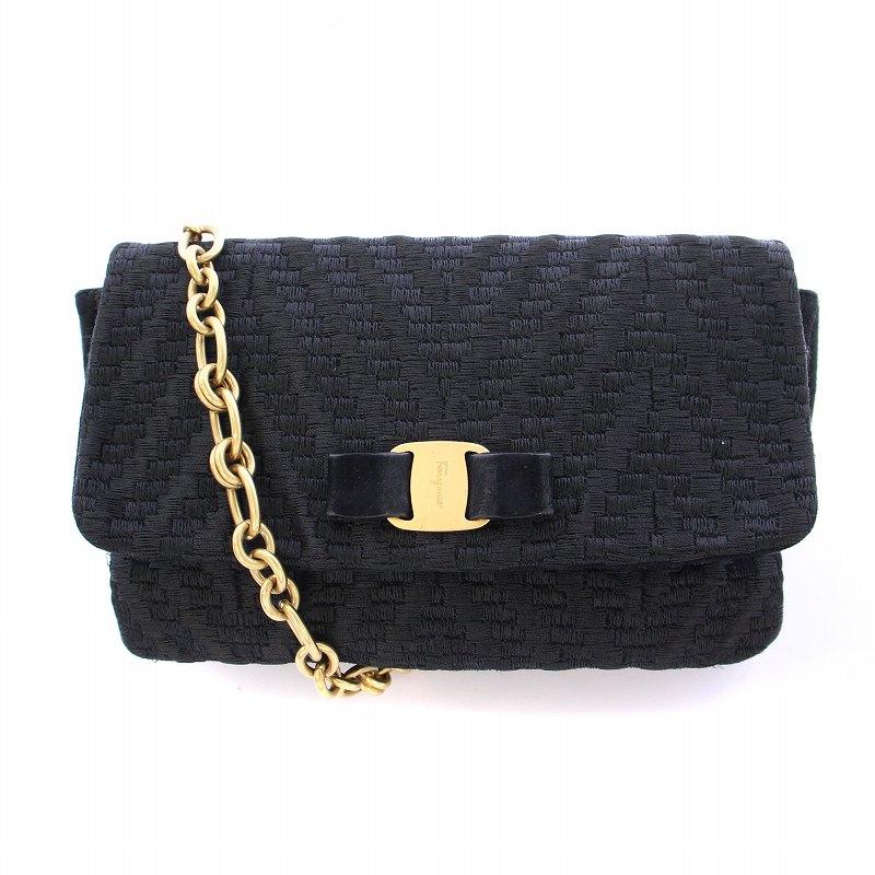 フェラガモ チェーンショルダー バッグ レザー フォーマル ブラック レディース FERRAGAMO サルヴァトーレフェラガモ Salvatore Ferragamo