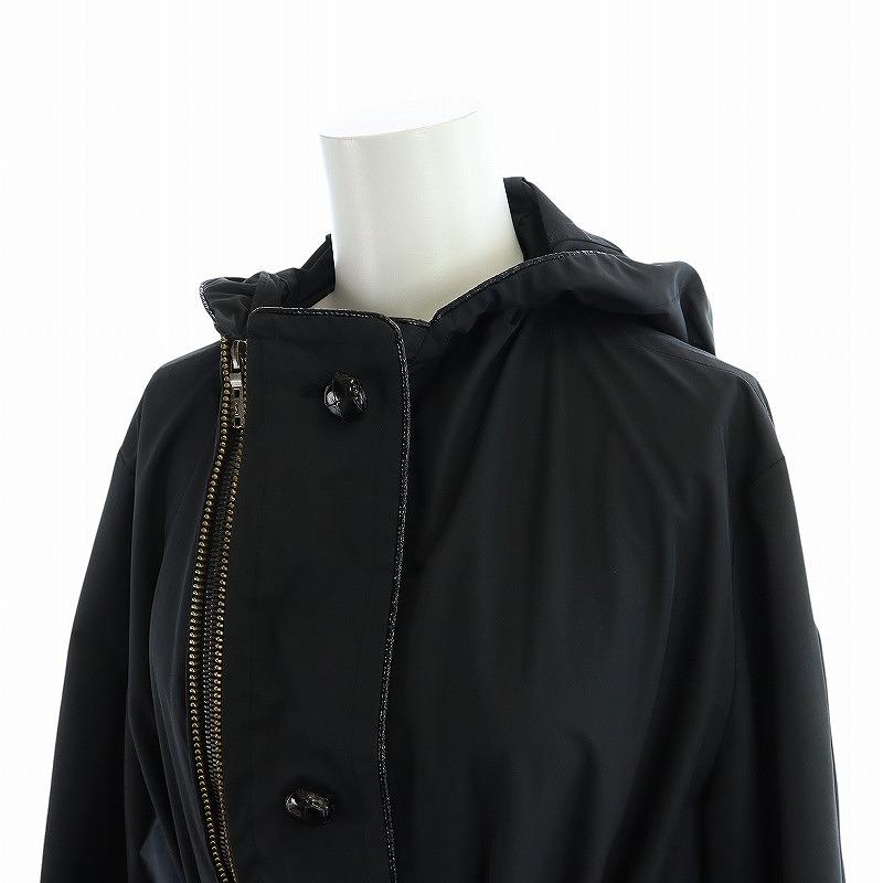 【中古】イヴサンローラン YVES SAINT LAURENT ナイロンジャケット 長袖 ミドル リボン フード ベルト付き 40 XL 黒 Yves Saint Laurent（イヴ・サンローラン） ナイロンジャケット 長袖