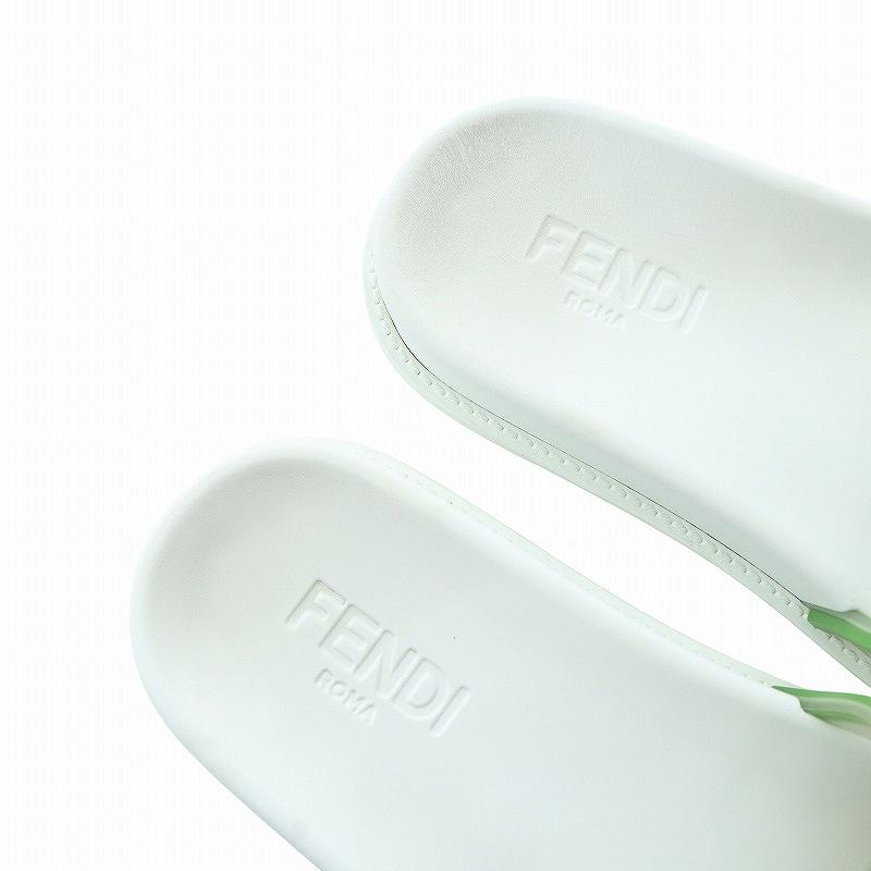 【中古】フェンディ FENDI スライドサンダル フラット ロゴ 6 25cm 白 ホワイト 緑 グリーン 7X1522 ■GY19 FENDI（フェンディ） スライドサンダル フラット ロゴ 6 25cm 白