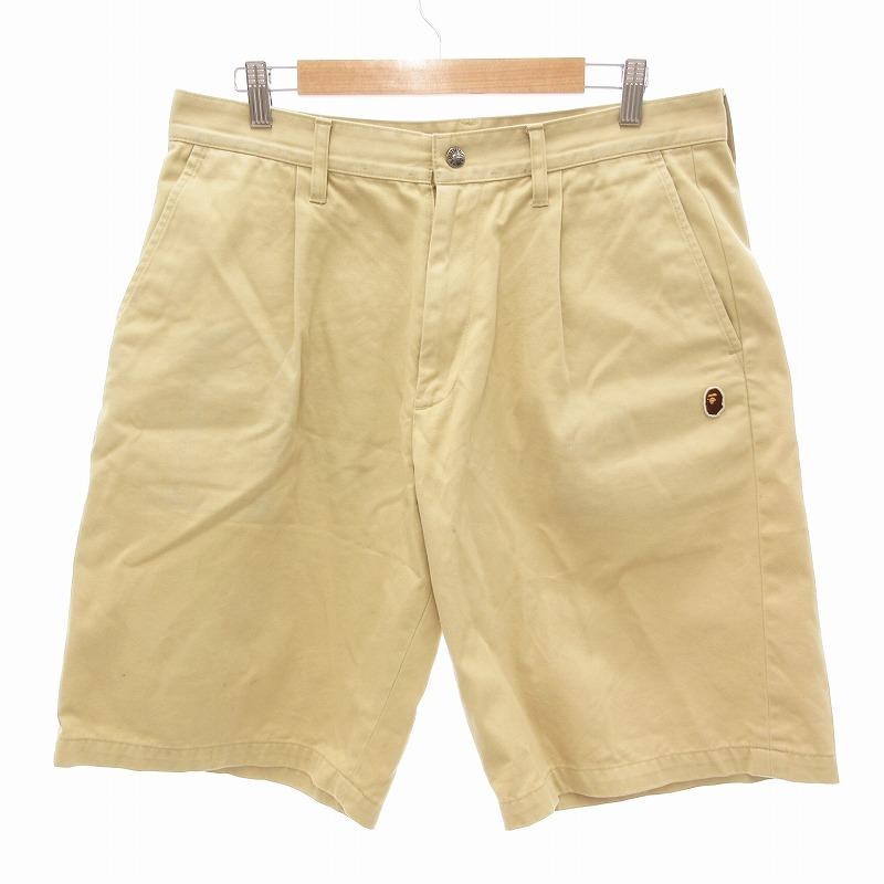 【中古】アベイシングエイプ One Point Wide Fit Chino Short ハーフパンツ ショーツ タック L ベージュ 001SPI3010 A BATHING APE（アベイシングエイプ） A BATHING APE One Point Wide