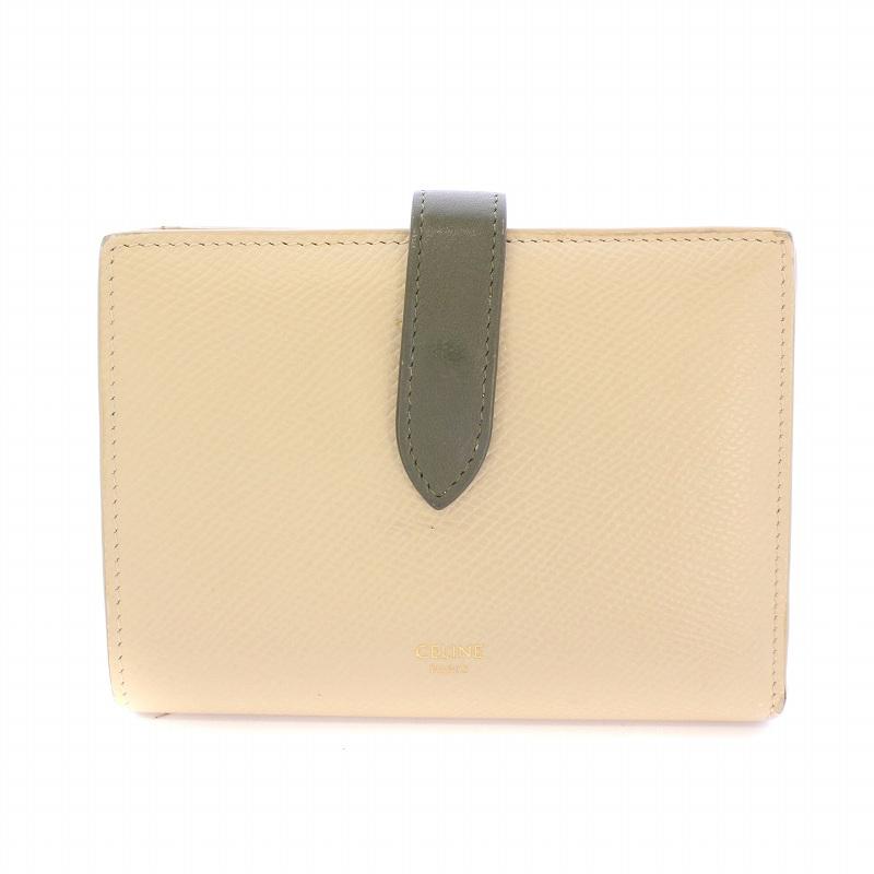 良品　セリーヌ　ミディアム　ストラップウォレット　レザー　二つ折り財布 CELINE セリーヌ Medium Strap Wallet ミディアムストラップ